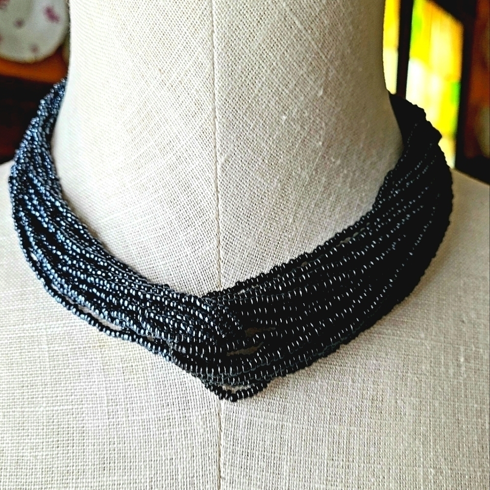 Vintage 80s Beaded Bicolor Twist Necklace